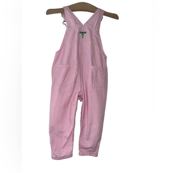 Oshkosh b’gosh pink stripe heart patch overalls sz 12m - Picture 2 of 3